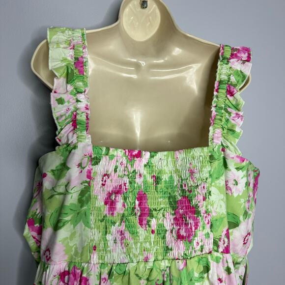 Torrid Mini Poplin Floral Tiered Ruffle Strap Dress Green Romantic Women's 4X - Picture 9 of 13
